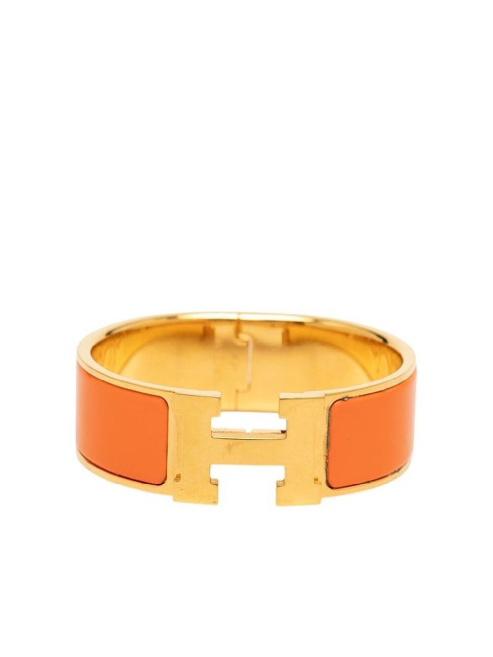 Hermes Clic Clac PM Bracelet Bangle Gold Orange Plated Enamel